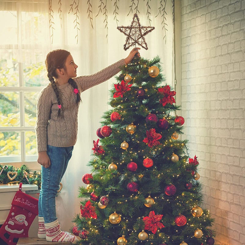 LAWOHO Christmas Tree Topper Farmhouse Christmas Decor Christmas Tree Decorations Rattan Natural Christmas Tree Star with 10 Warm LED Lights for Rustic Christmas Ornaments Holiday Seasonal Decoration 10 Inch - Image 3